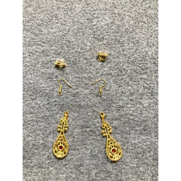 New Classical retro Hanfu Earrings Golden Tang‎ Dynasty Hollow Small Lute - Picture 3 of 6